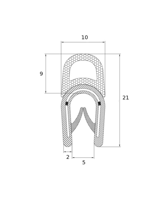 Joint en U avec tube d'étanchéité souple pour tôle de 2 à 4 mm - lg 25 m
